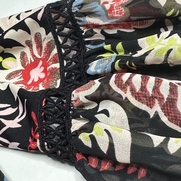 NWT Floral Hippie Strech Midi Longsleeved Dress -black red, lace puffer sleeve L - Picture 8 of 16